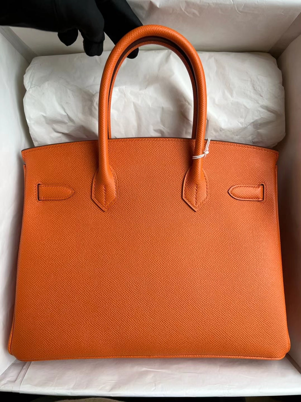 Hermes Birkin 30 Orange Togo Handbag Silver