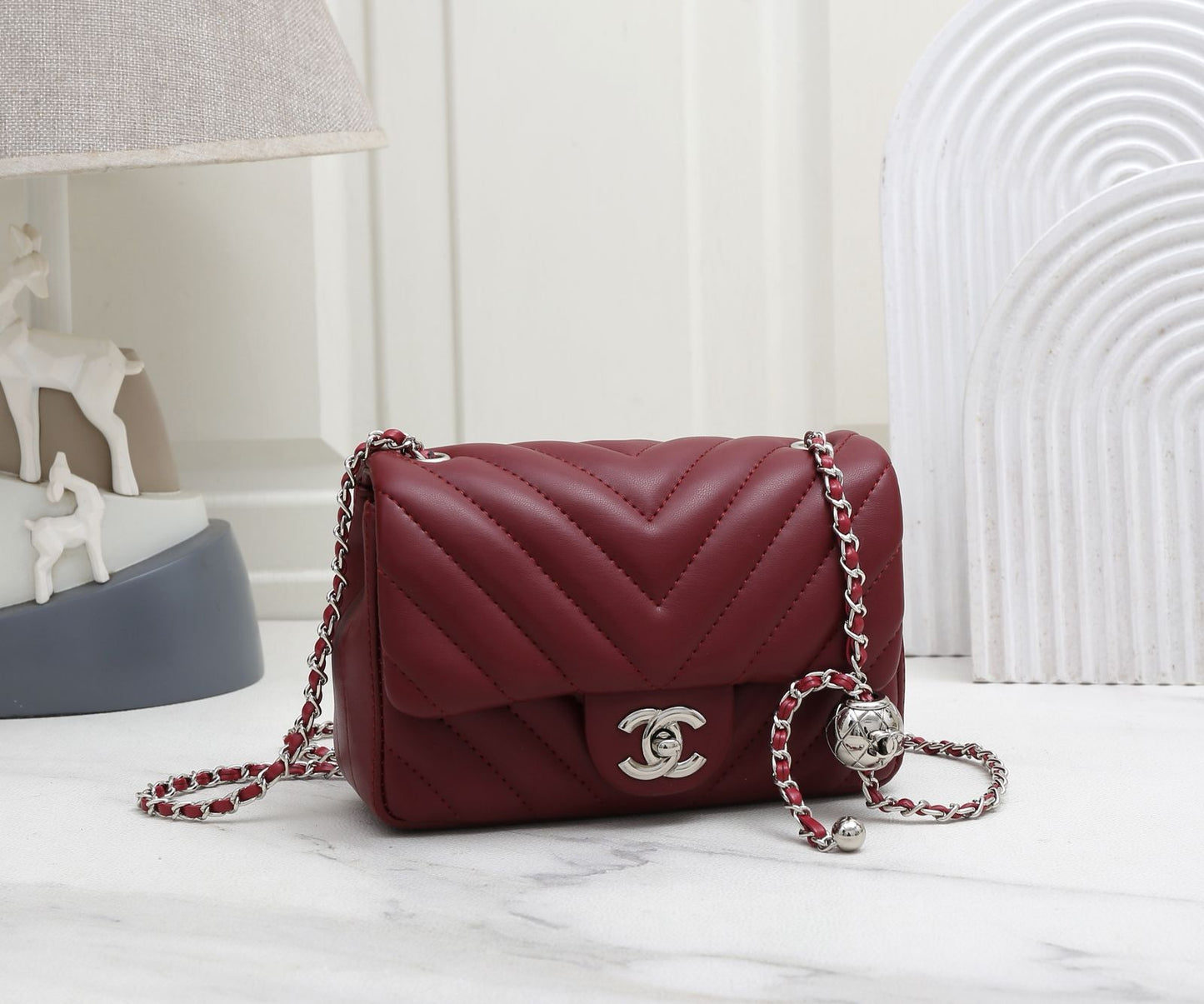 Chanel Hand Bag Mini Square Classic Maroon 19.5cm حقيبة هاند باج ميني سكوير كلاسيك كستنائي
