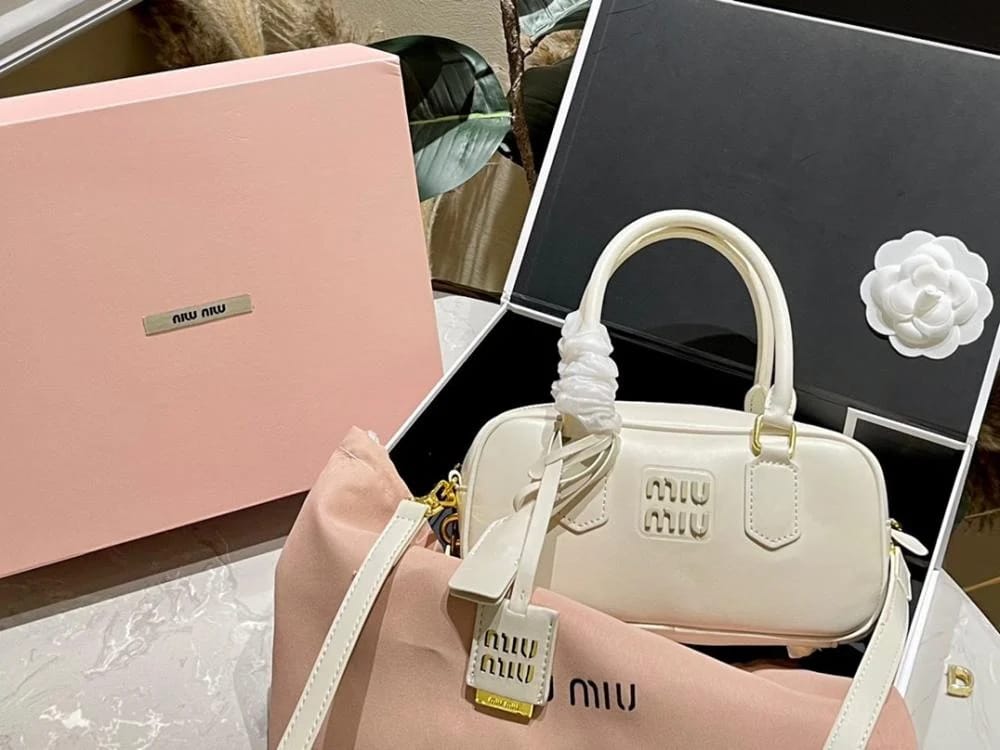 Miu Miu Arcadie leather hand bag White 22 cm ميو ميو حقيبة جلد اركايدي ابيض