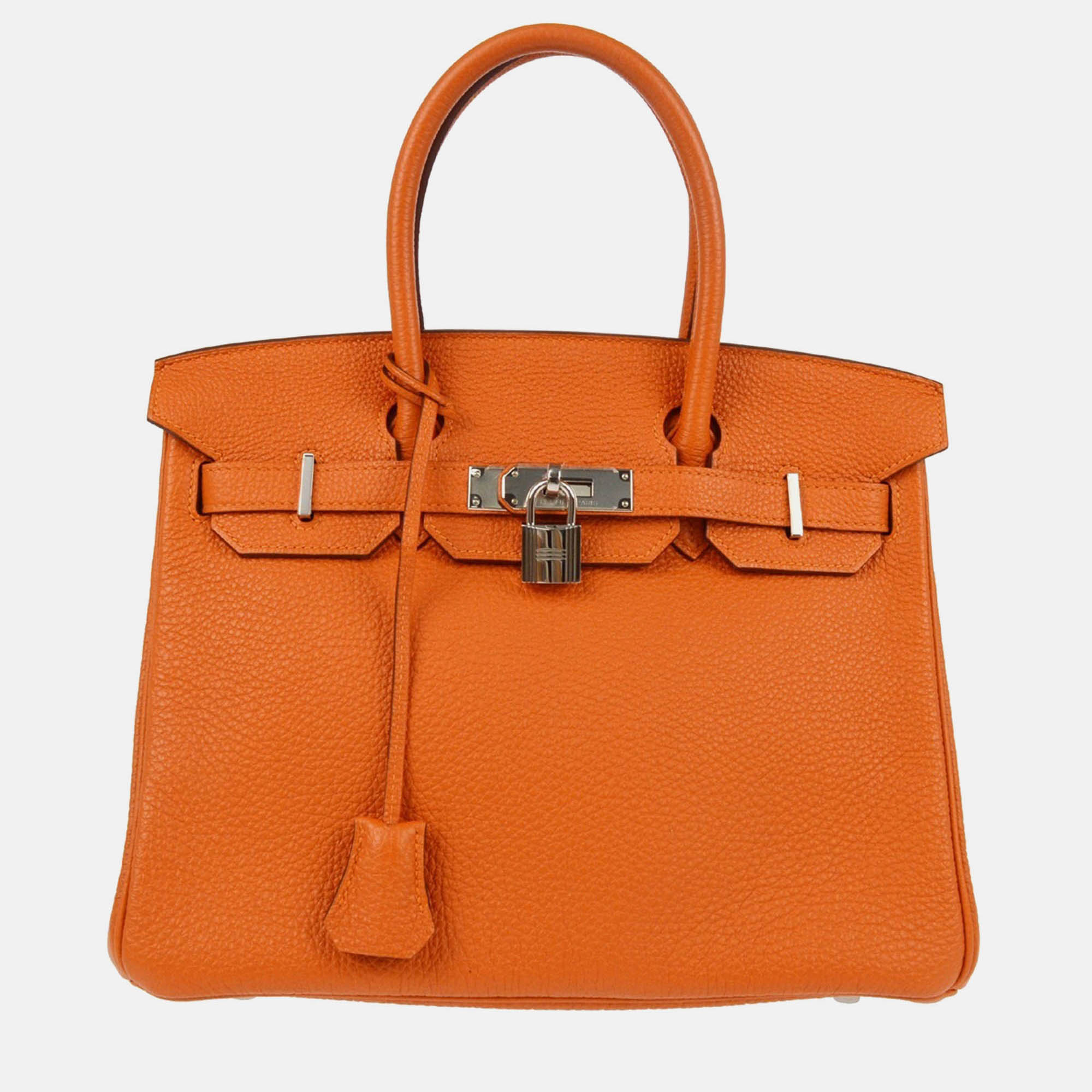 Hermes Birkin 30 Orange Togo Handbag Silver